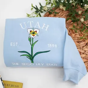 Embroidered Utah Sego Lily State Sweatshirt, Utah 1896, Utah Gift Sweatshirt