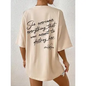 Women’s slogan-print crewneck T-shirt, women’s letter-pattern off-shoulder T-shirt, casual half-sleeve crewneck T-shirt, women’s clothing, casual breathable top GARMENTARY
