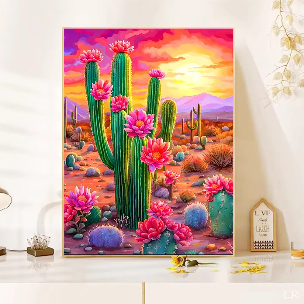 1pc Cactus Diamond Painting Kit - Self-Adhesive with Diamond Painting Beads, Tip Drill Pen, Plastic DIY Needlework Mosaic Embroidery Set for Adults, 30x40cm/11.81x15.75in Bedroom Home Decoration Gift for Reduce Stress DIY Stress Relief