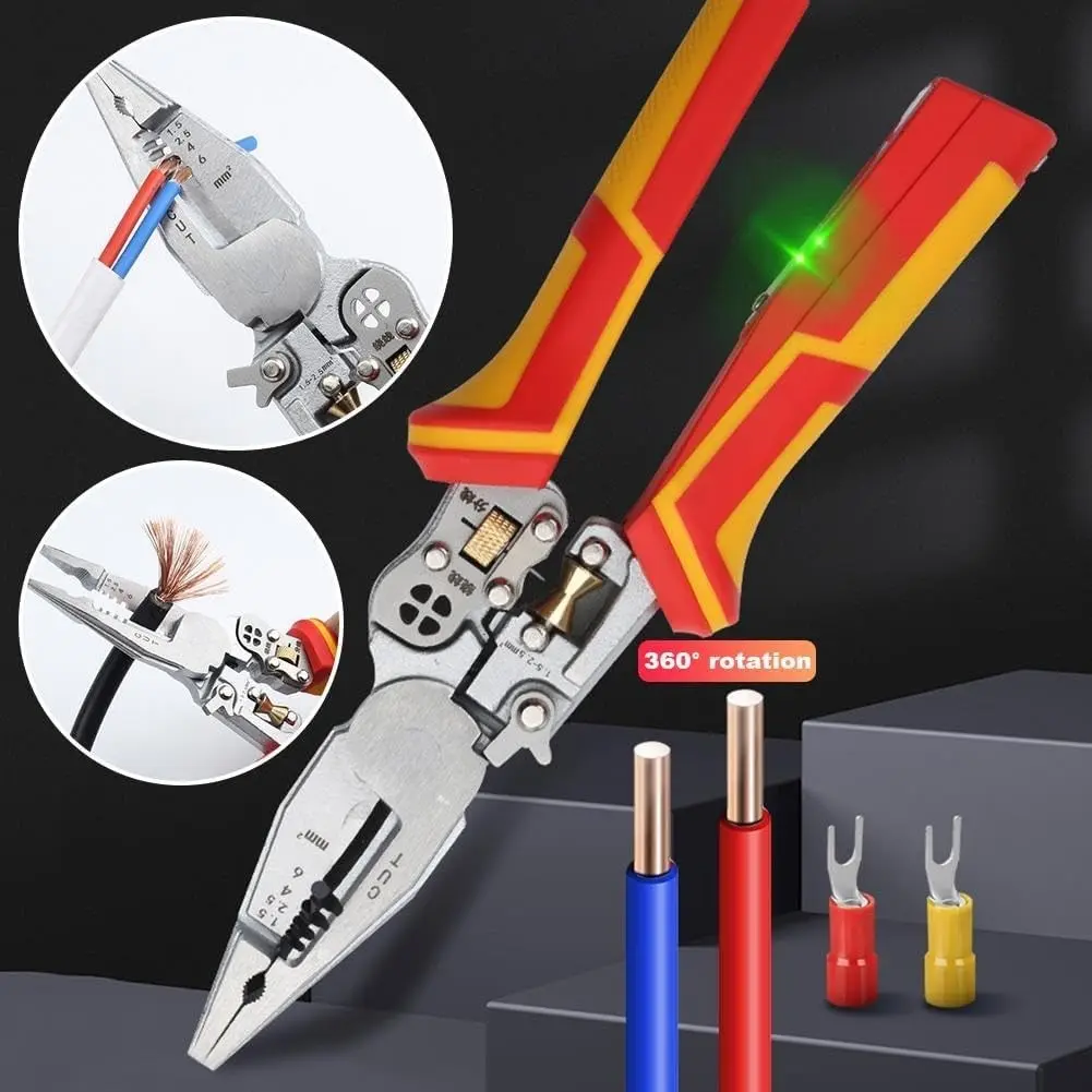 1pc Multi-Function Wire Stripper, 8-In-1 Cable Cutter Tool, Wire Crimper Cutter, Adjustable Stripping Pliers for Cutting, Crimping, Pulling, Coiling, Splitting, DIY Tools