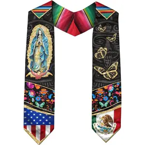 EastJia Mexico Graduation Sash, USA-Mexico Flag Preppy Style Shawl, Floral Embroidered Polyester Scarf for Academic Ceremonies, 158cm x 11.5cm Unisex Summer All-Over Printing Comfortable Durable