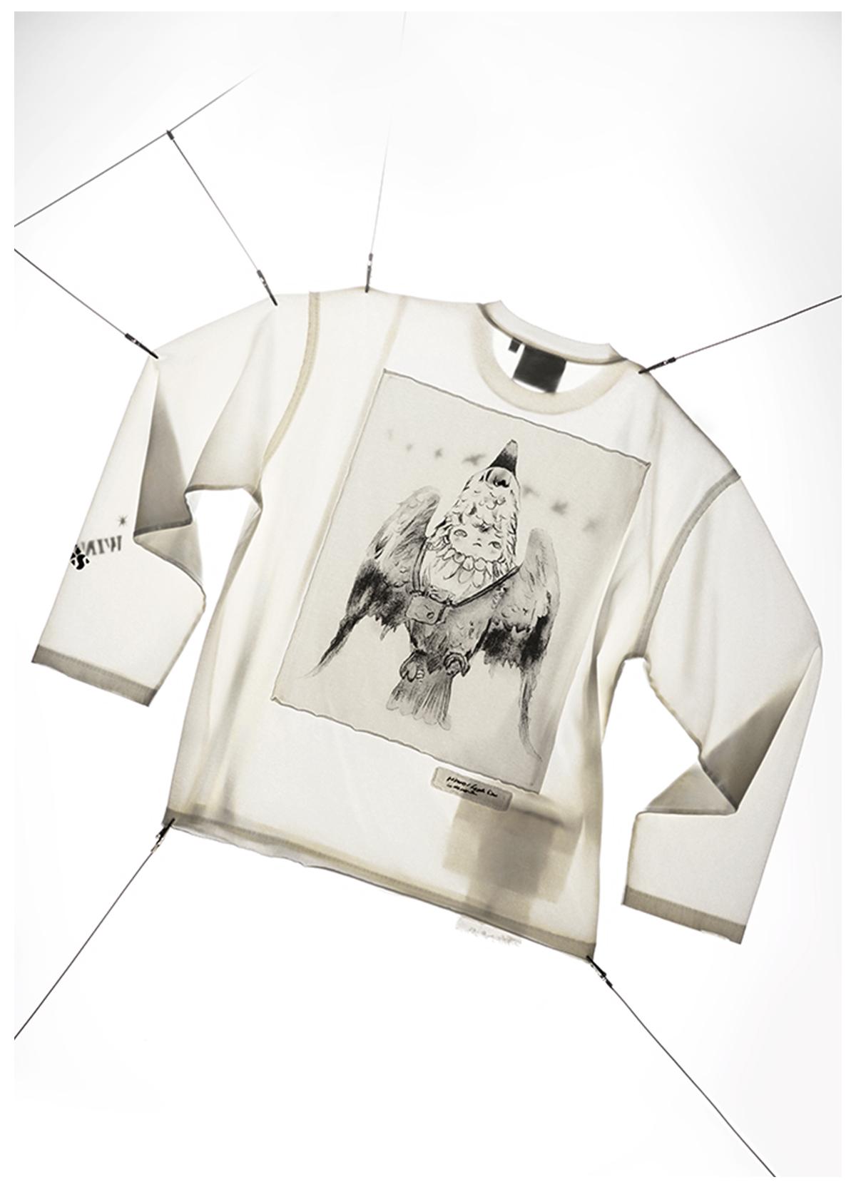 POP MART Hirono × Leah Dou In the Air Fermented Washed Long-Sleeve T-Shirt White