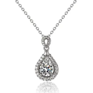 EAMTI 2CT 925 Sterling Silver Drop Synthetic Moissanite Necklaces for Women Round Cut Solitaire Moissanite Pendant Necklace Christmas gifts