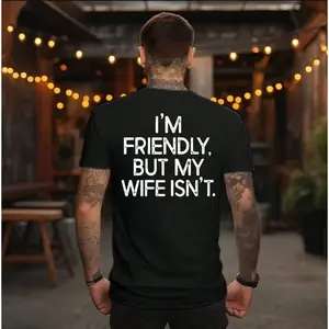 180gI'm Friendly But My Wife Isn't Fun WarningAcid Wash Oversized Shirt, Mineral Wash RetroVintage T Shirt, 90s StyleTop, Distressed Unisex 100% Cotton GrungeTee