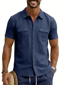 Men's Summer Linen Casual Short Sleeve Shirt, Breathable Outdoor Commute Workwear, Loose-Fitting Fashion Trend