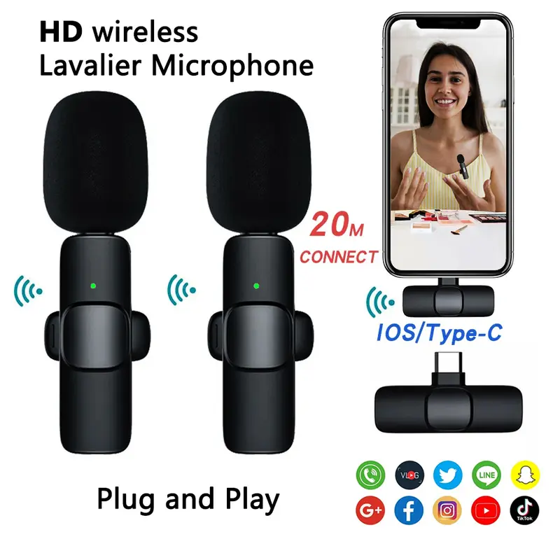 Professional Wireless Lavalier Microphones - Clip-On, USB-Chargeable, 2hr Charge, 10h Playtime, 65 ft Range, Plug-and-Play, Port-Equipped, Mobile Compatible, Android/iOS Full Compatibility, Audio Capture for Content Creators, Vlogging Equipment