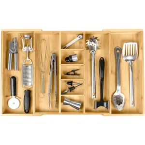 Adjustable Kitchen Drawer Organizer for Utensils and Junk, -Safe Contract Grade with  Sustainable , Expandable from 16 to 28 Inches Wide -