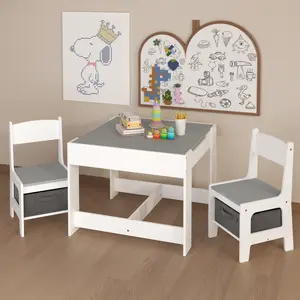 High end and high-quality Table and Chair Set, 3 in 1 Wooden Activity Table with Storage Drawer for Toddlers Drawing, Reading, Crafts, 2 in 1 Detachable Tabletop Table Set for Nursery, Playroom,Safe, sturdy, comfortable, and stable