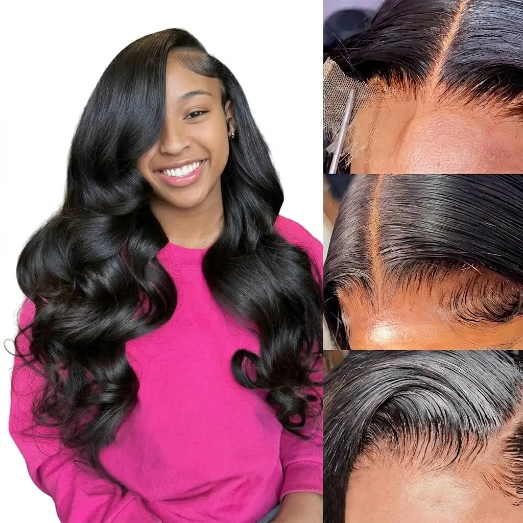 13x6 Lace Front Wigs Human Hair 180 Density HD Transparent 13x4 Body Wave Lace Frontal Wig for Black Women Pre Plucked 100% Virgin Hair Wigs Natural Hairline, No Shedding, No Tangling, 13x6 6x4 Glueless wigs, Wear and Go Wigs Bleached Knots Natural Black