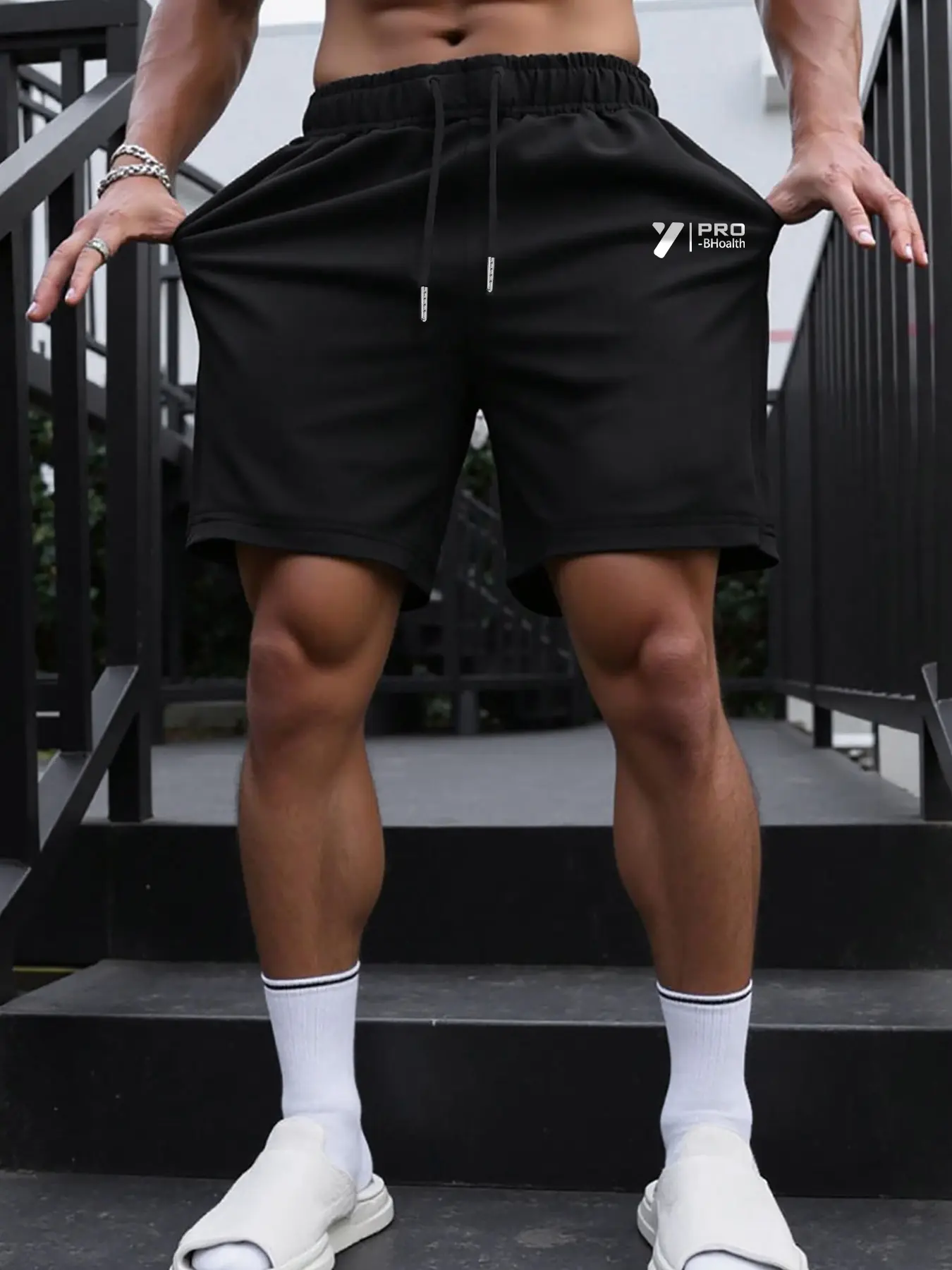 Men's Loose Fit Gym Shorts, Side 'y Pro-Fitness' Print, Drawstring Waist, Breathable Fabric, Gym Training & Daily Wear