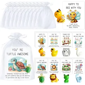 104 Sets Bulk Appreciation Gifts for Staff Employees with Funny Animal Pun Inspirational Cards and Cute Animal Resin Toy Ducks, Bees, Elephants, Owls, Swans, Lions, Frogs and Turtles Office Gifts in Bulk for Staff Appreciation