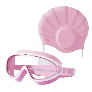 2-piece swim cap and goggles set designed to protect your ears and fit long hair perfectly