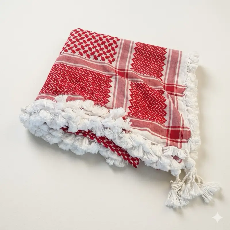 Unisex Handmade Palestinian Keffiyeh - Elegant Black-White Striped Woven Square Scarf with Stitched Edges, Soft Fabric for Everyday Casual Wear, Beach Use