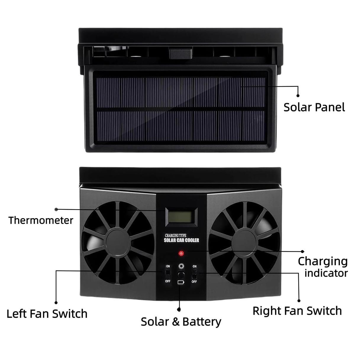 【Father's Day gift】Dual Outlet Solar Car Vent Fan Auto Air Circulation Cooling Exhaust Fan For Vehicle,Exhaust Fan