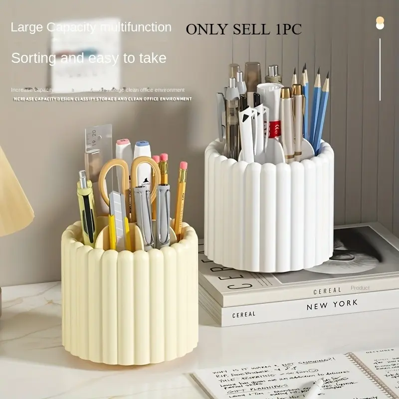 360° Rotating Desk Organizer - 5-Slot Pen and Pencil Holder, Cute Storage Cup for Office, Home - Art Supply Accessory, Office Accessories