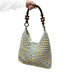 New Fashionable Handmade Woven Bag Versatile Paper Rope Crochet Straw Shoulder Bag for Beach & Vacation Style Lightweight Functional Summer Accessory