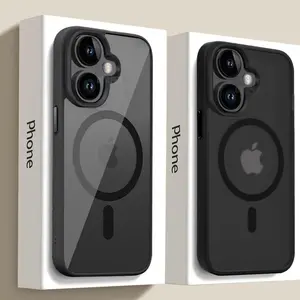 Luxury Strong Magnetic Magsafe Hard Case for iPhone 17Air 17 16 15 14 13 12 11 Pro Max Plus Transparent Matte Slim Shockproof Cover Protection Protective Cellphone Casing Screen Protector Casing Cellphone