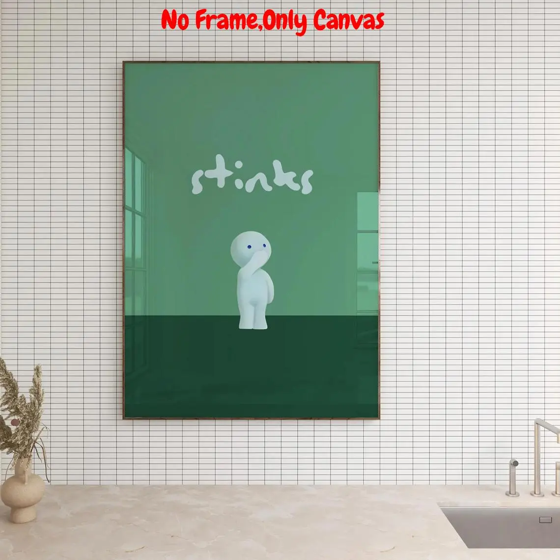 Smiski Bathroom Series Canvas Painting, Unframed Art Print, Funny Bathroom Wall Art, Bathroom Pictures Wall Decor, Cool Wall Art, Wall Art Decor, Aesthetic Wall Decor for Home Living Room Bedroom, Modern Home Decoration, Poster