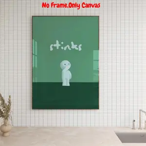 Smiski Bathroom Series Canvas Painting, Unframed Art Print, Funny Bathroom Wall Art, Wall Art Decor for Home Living Room Bedroom, Poster