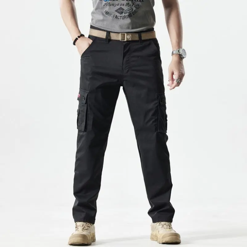 Men’s Vintage Workwear Pants — Loose Straight-Leg Long Pants with Side Pockets for Outdoor Casual Wear