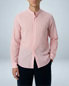 'Liam' Band Collar Blush and White Stripe Long Sleeve Shirt
