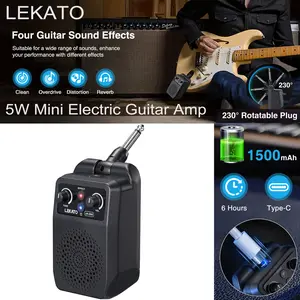 【Crazy Discounts】LEKATO JA-05G Mini Electric Guitar Amp 5W Upgraded, Portable Guitar Audio Amplifier Bluetooth with Built-in 4 Effects, Clean Distortion Overdrive Reverb, Rechargeable Small Guitar Amp for Practice, A Must-Have for Professional Guitarists