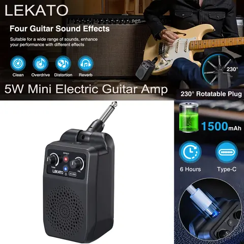 【Crazy Discounts】LEKATO JA-05G Mini Electric Guitar Amp 5W Upgraded, Portable Guitar Audio Amplifier Bluetooth Built-in 4 Effects, Clean Distortion Overdrive Reverb, Rechargeable Guitar Amp Practice, A Must-Have for Professional Guitarists (Free delivery)