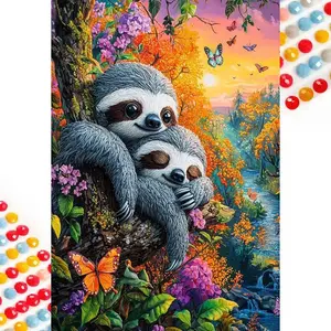 5D DIY Full Drill Round Diamond Painting - Diamond Art Kit Sloth Sunset Mosaic, Canvas - DIY Decorative Painting, Home Wall Decor, Perfect for Halloween, Christmas, Independence Day, Birthday, and Anniversary Gifts.