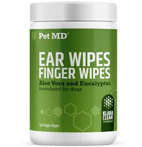 Pet MD Ear Finger Wipes for Dogs - Extra-Coverage and Large Design - with Eucalyptus and Aloe Vera for Dogs - Pet Ear Cleaning Finger Wipes & Puppy Ear Cleaner - 50ct