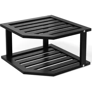 Bamboo Corner Shelf,2 Tier Plate Organizer for Cabinet and Countertop,Pantry Dish and Spice Rack for Kitchen（Black） VERTORGAN