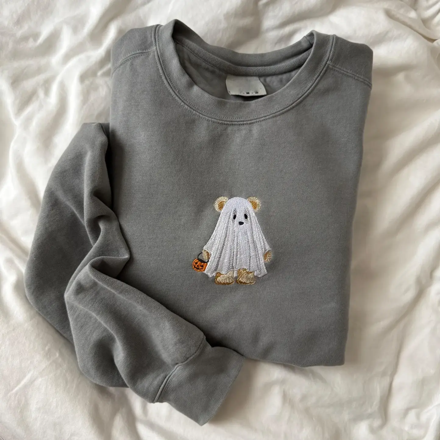Embroidered Spooky Bear Sweatshirt, Cozy Crewneck Spooky Club Shirt, Horror Halloween Cute Ghost Gift