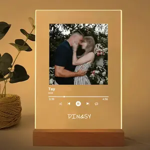 Personalized LED Night Light Photo Plaque, Custom Name Music Night Light, Valentine'S Day Gift, Personalized Photo Frame, Custom LED Night Light, Custom Acrylic Music Photo Plaque, Gift For Boyfriend/Girlfriend, Anniversary Gift