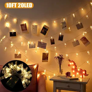 10FT 20 LED Photo Clip String Lights, Battery Powered Warm White Fairy Twinkle Lights, Cute Room Decor for Teen Girls, Hanging Photo Picture Card Lights for Bedroom Wedding Christmas Party Home Indoor Decoration