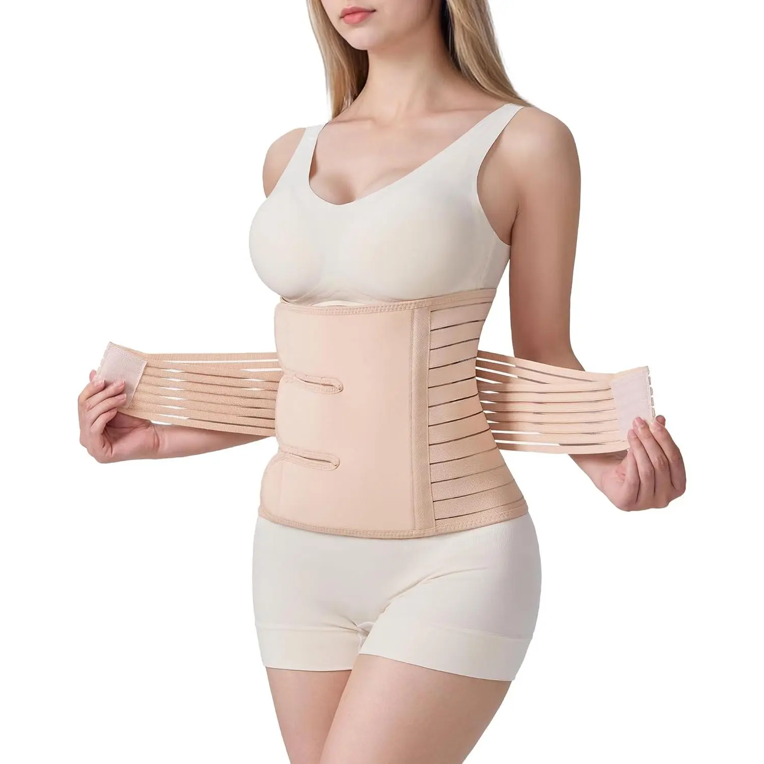 Women's Postpartum Shapewear Belly Band, Adjustable Compression Wrap for Abdominal-Waist Support, C-Section & Vaginal Birth Recovery, Beige, Size L, Lady
