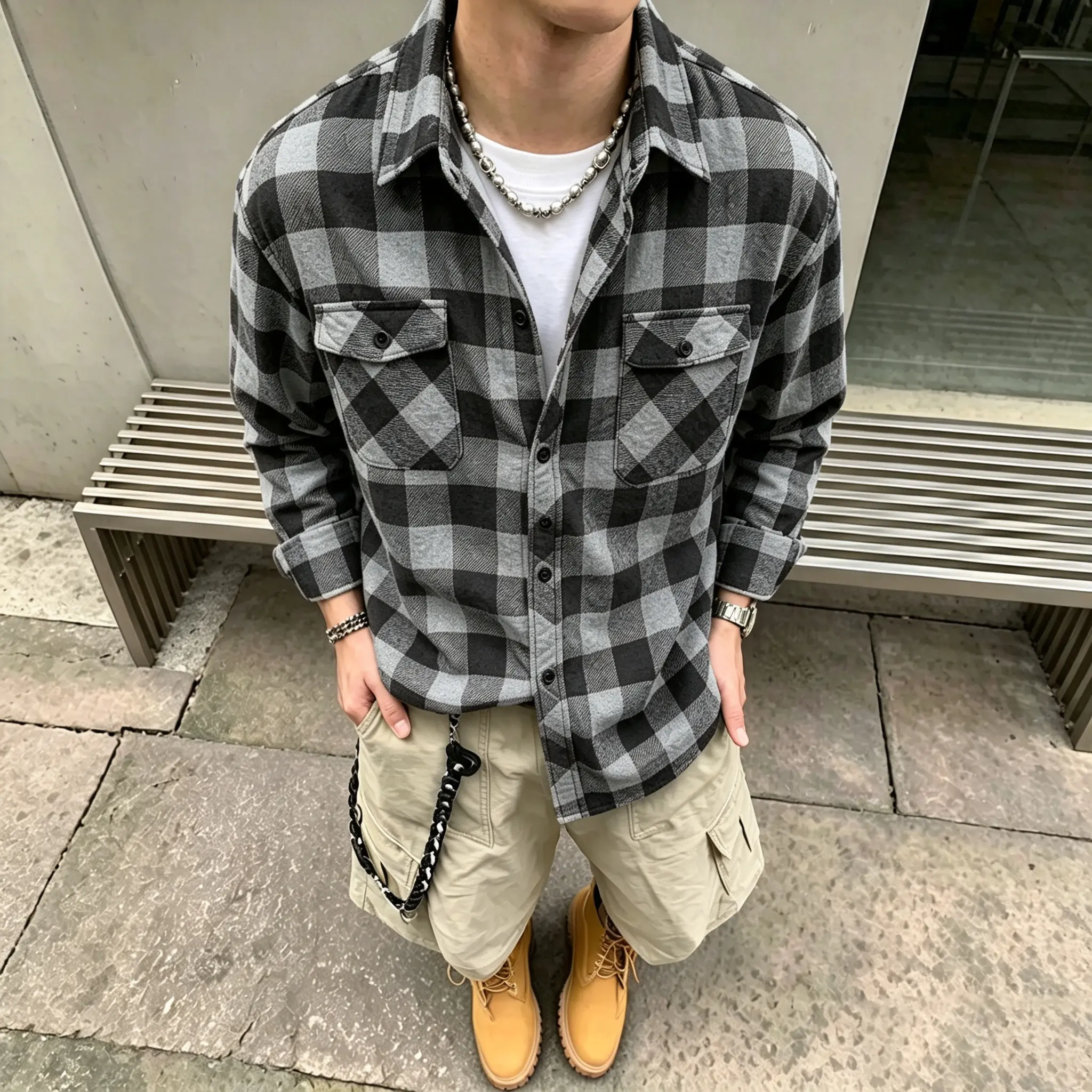 Men’s vintage large plaid shirt, available in a 3-pack or single piece, loose long-sleeve button-down top with collar and dual chest pockets, casual American streetwear overshirt,clothes for back to school,first day of school outfits Men’s vintage large plaid shirt, available in a 3-pack or single piece, loose long-sleeve button-down top with collar and dual chest pockets, casual American streetwear overshirt,clothes for back to school,first day of school outfits