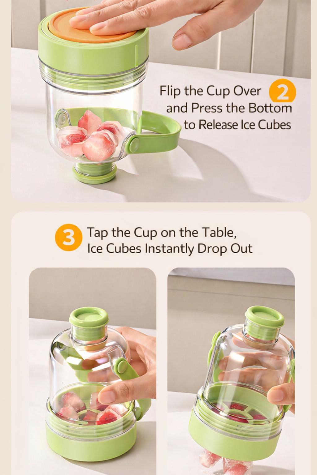 2-in-1 Ice Bottle with Built-in Cube Tray  No-Touch Ice Release Portable, Leak-Proof & Reusable,Portable Ice Water Bottle  Perfect for Gym, Travel & Outdoor  No-Touch Ice Tray Design