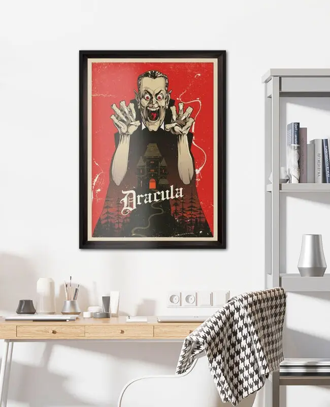 Art Print Vampire Dracula Poster And Haunted House, Zombie Costume Ideas .Halloween Decorations, Halloween Party Decorations. Halloween Hrror Movies. Spooky Halloween Decorations, Wall Decor.