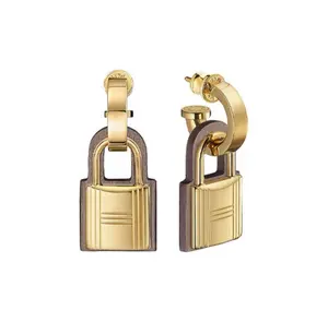Pre-owned Hermes Gold Lock Earrings GIA1002