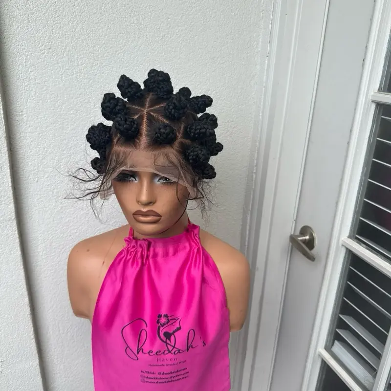 Full Lace Bantu knot African Handmade human  hair lace cap  , Full Lace  Cornrow  braid wig for black women - lightweight  braided wig for black women.With Human Hair Baby Hair | Lightweight, Durable