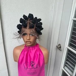 Full Lace Bantu knot African Handmade human  hair lace cap  , Full Lace  Cornrow  braid wig for black women - lightweight  braided wig for black women.With Human Hair Baby Hair | Lightweight, Durable