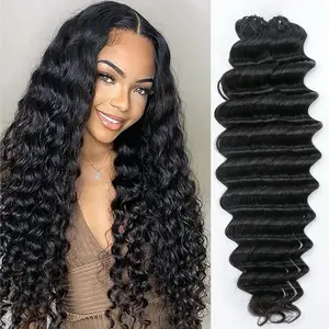 100% Human Hair Knotless Pre-Separated Crochet Hair Extensions Deep Culry Feather Hair Deep Wave Feather Line Hair Extensions Natural Color