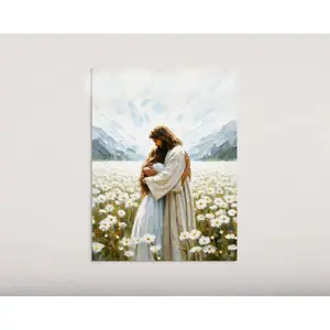 His Love, Modern Christian Art, Jesus Hugging Girl, Jesus Painting,Mormon Art, Bible Wall Art, Jesus and Woman, Christian Prints