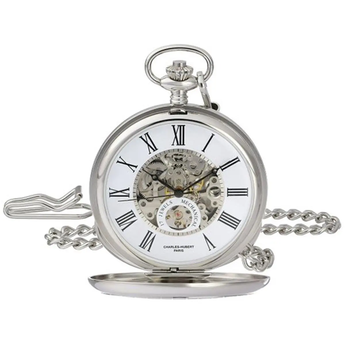212 MAIN Women's Analog Mechanical Pocket Watch - Double Cover, Round Face, Brass Band, Unisex Fashion Accessory, Mechanical Style Watches