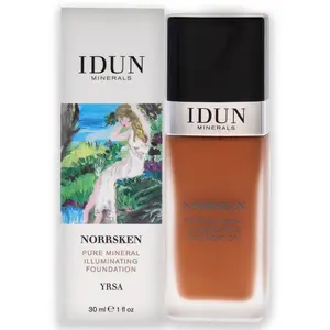 IDUN Minerals Liquid Norrsken Foundation, Yrsa Light to Medium Coverage, Luminous Finish for Dry/Dull Skin, Purified, Water Resistant, Safe for Sensitive Skin, Dark Brown Neutral, 1.01 Oz