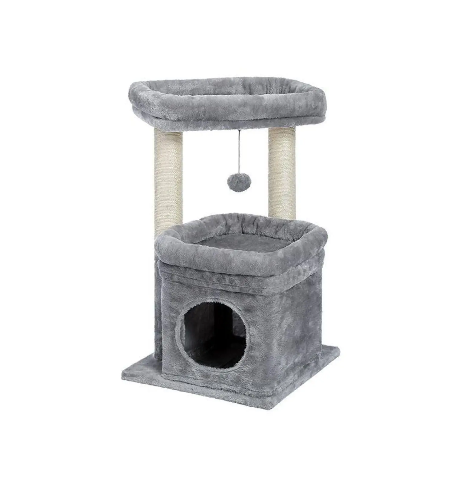 Cat Tower Indoor Small Sisal Plush Cat Tree for Kittens, 26.77" Cat Condo with Scratching Posts, Beige/Grey