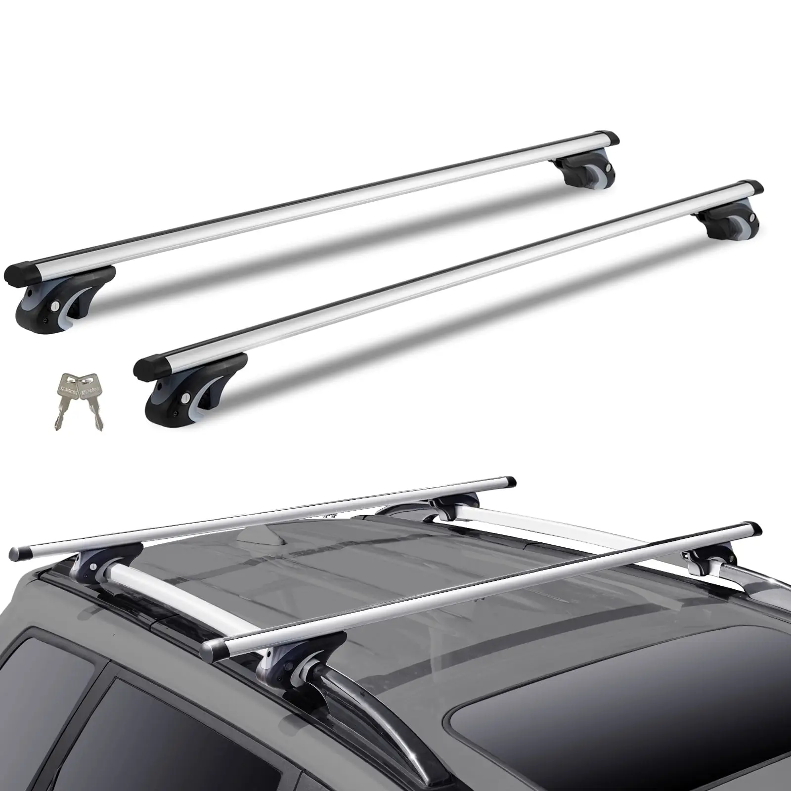 VEVOR Universal Aluminum Alloy Car Roof Rack Cross Bars, 54 in Length, 200 lbs Load Capacity with Load Support, Adjustable, Anti-Theft Locks Included, Multicolor for Gear Hauling