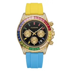 【DealsForYouDays】 Rainbow gemstone Wormhole Concept  Chronograph dial with diamond accents & contrast silicone strap. Folding clasp. Water‑resistant, classic yet fashion‑forward—perfect for daily wear. High‑end light luxury for men & women. Crystal Watch