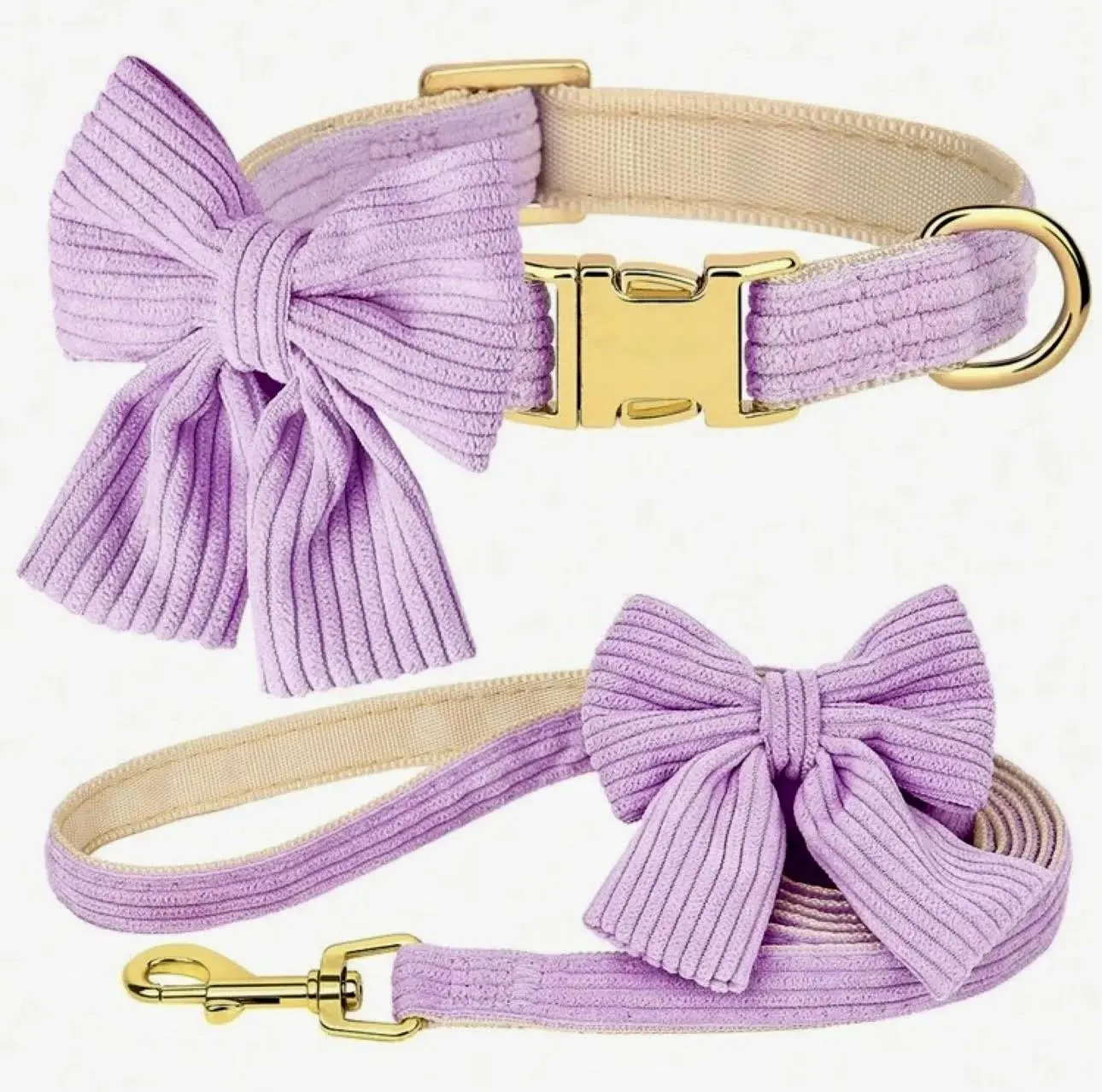 Lucy Lou Collar and Leash Set - Lavender Bow Adjustable Collar & Matching Leash for Small to Medium Dogs - Elegant & Stylish Pet Accessories