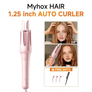 Myhox 1.25 inch Automatic Curling Iron - Auto-Rotating Hair Curler with 4 Heat Settings (Up to 390°F) | Tangle-Free, Anti-Scald & Auto Shut-Off for Effortless Salon Waves at Home Pink Pink