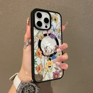 Premium Magnetic Case for iPhone11/12/13/14/15/16/promax Vintage floral rattan collage y2k cased MagSafe Ready, Anti-Fall, Springtok and Ultra-Thin Design | Perfect for Everyday Use Screen Protector Aesthetic Resistance Cellphone